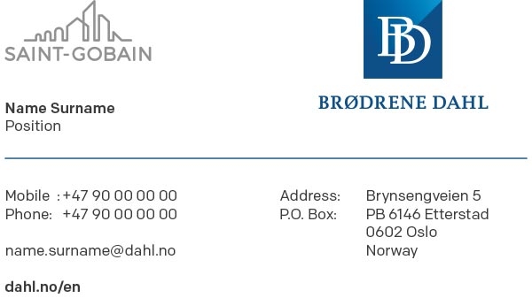 Bakside visittkort på engelsk